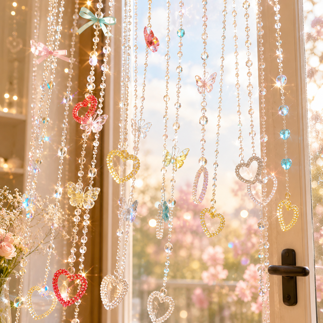 Cloudora Crystal Heart Beaded Curtain