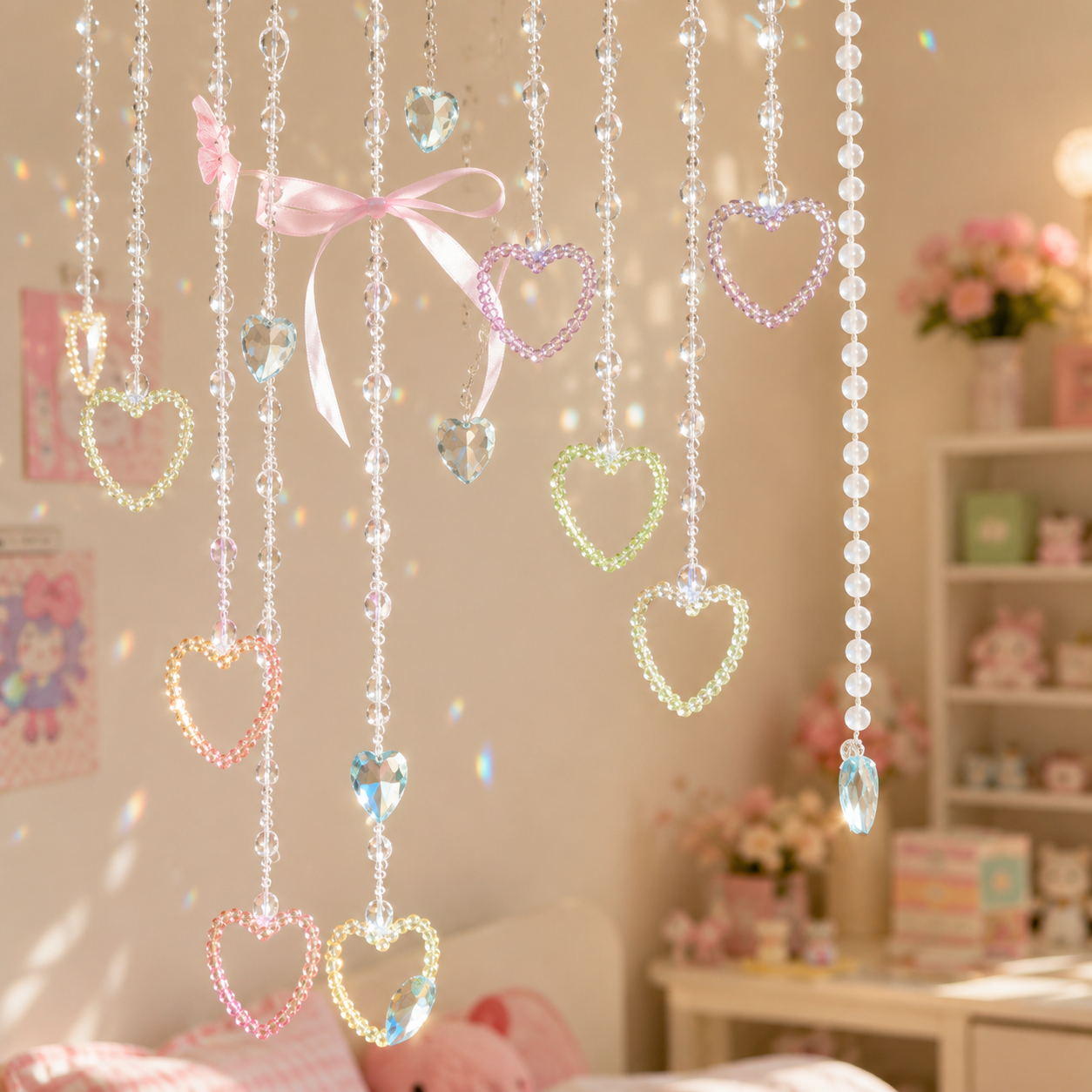 Cloudora Crystal Heart Beaded Curtain