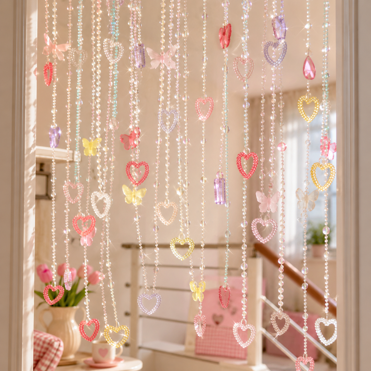 Cloudora Crystal Heart Beaded Curtain